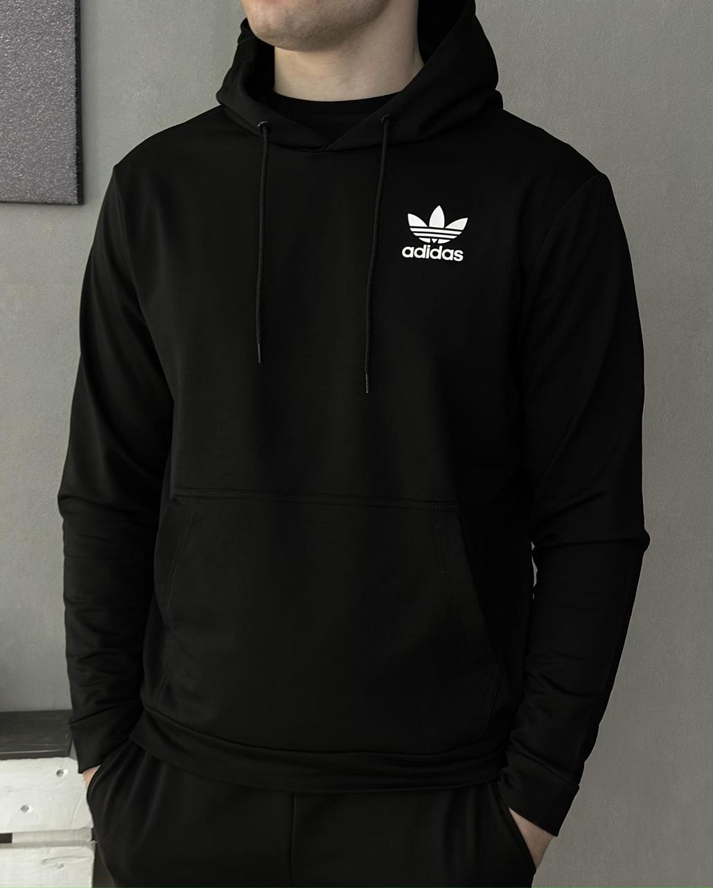 Чорна модна худі-толстовка чоловіча Adidas. Худи підлітку до школи осінь Адідас