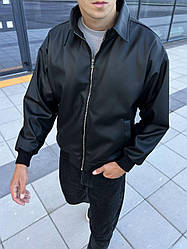 Куртка шкіряна чоловіча весна осінь gang матова чорна весняна осіння демісезонна бомбер чоловічий шкіряний
