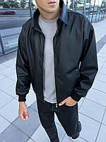 Куртка шкіряна чоловіча весняна осіння rams матова чорна шкірянка чоловіча весна осінь бомбер шкіряний