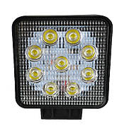 Светодиодная LED фара рабочая квадратная тонкий радиатор 27W(3Вт*9ламп)