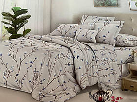 Комплект постільної білизни Бязь Кремовий з рослинами Полуторний розмір 150х220