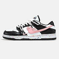 Кроссовки женские Nike SB Dunk Low черно-белые, Найк СБ Данк кожаные, код MD-1012