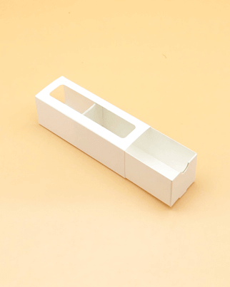Коробка белая для макаронс с окном 150х50х50 мм, упаковка для зефира эклеров (10шт/уп) - фото 2 - id-p1923687854