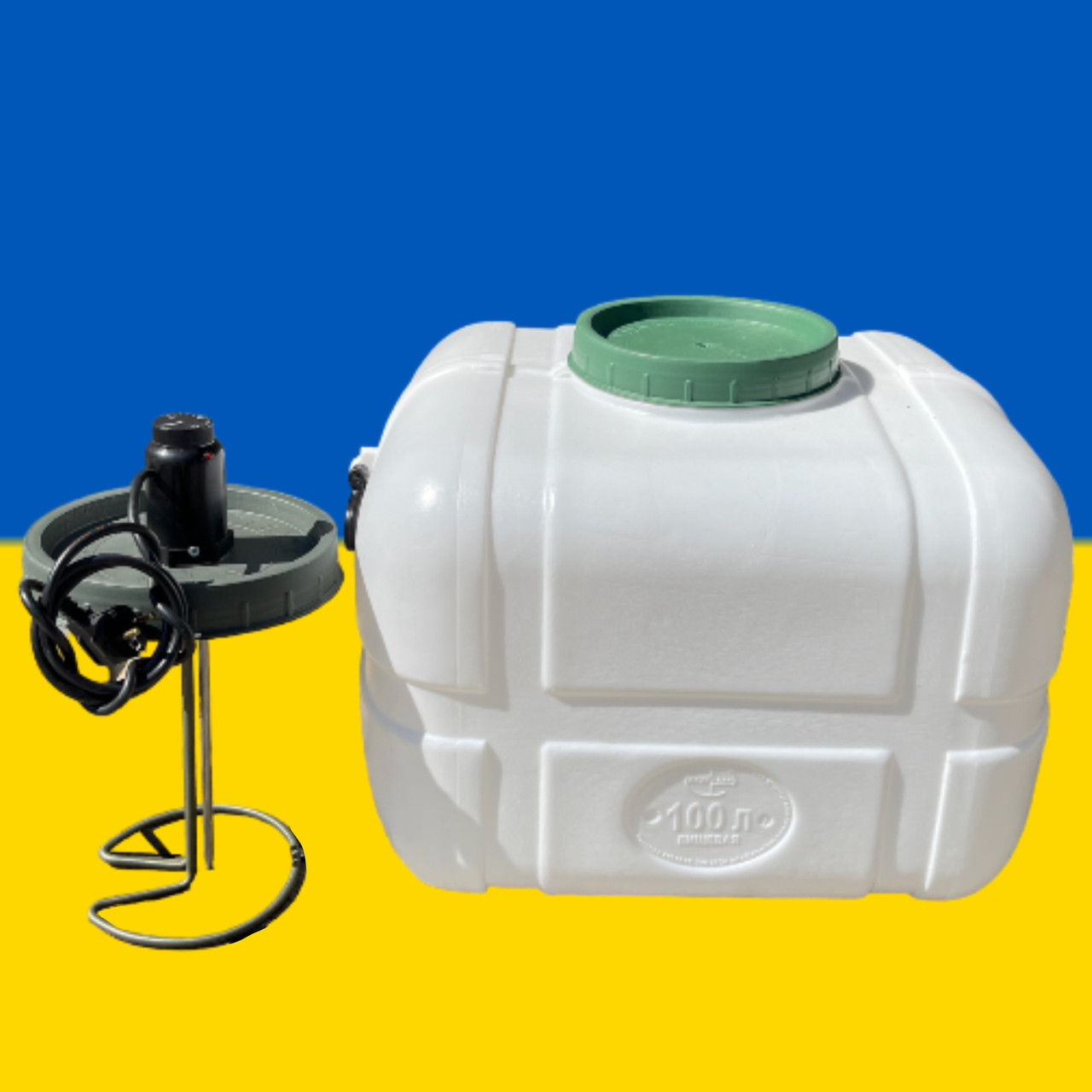 Бак для душу прямокутний харчовий з ТЕНом і лійкою 100 л Харчовий бак з ТЕНом для літнього душу