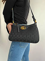 Жіноча сумка  Гуччі чорного кольору молодіжна, брендова текстильна сумка через плече