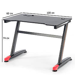 Комп'ютерний стіл для геймерів B-40 100х60 см з LED підсвічуванням чорно-червоний на ніжках