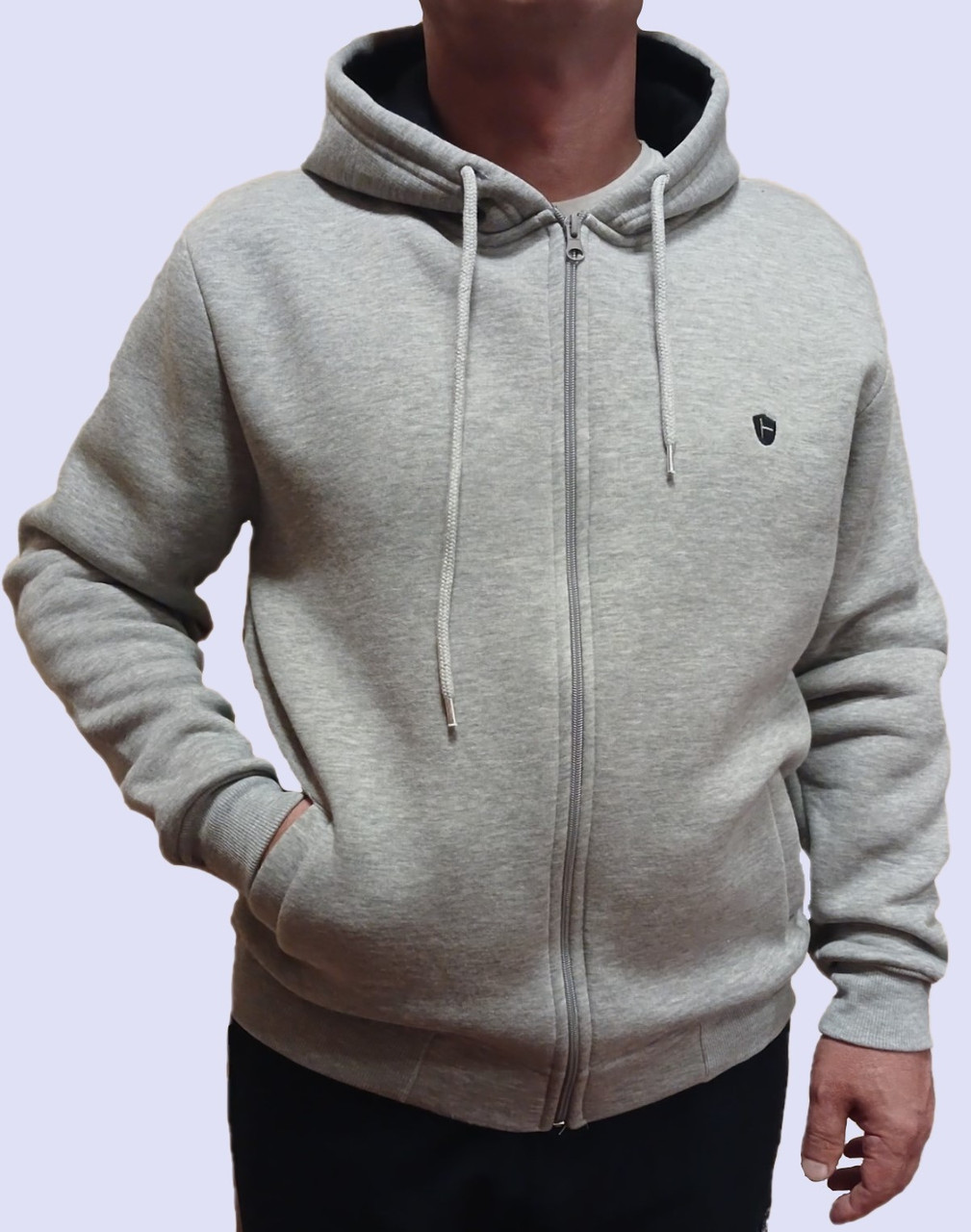 Купить Мужская светло-серая толстовка на флисе, с капюшоном., цена 800 ...