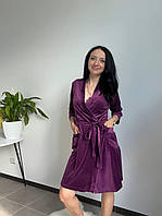 Жіночий домашній халатик з зручними кишенямим марсалового кольору