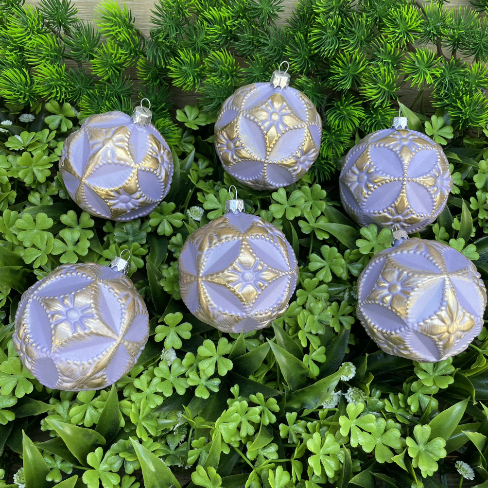 Новорічна прикраса шар рельєф.8 см (за 6 шт.) бузковий, фото 1