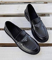 Туфли женские Prada черные из натуральной кожи лоферы повседневные весна осень модные прада