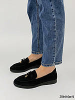 Туфлі жіночі чорні з натуральної замші лофери повсякденні весна осінь модні лоропіано 37