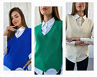 YB Женский комплект белая коттоновая рубашка и ангоровая жилетка Арт. 8825А635 Зелёный
