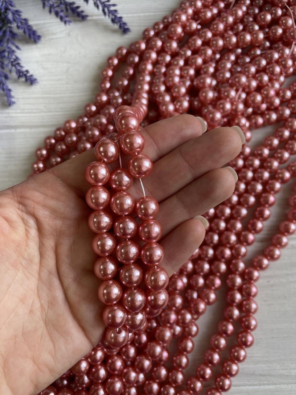 Намистини (Перли ) " Люкс "  на нитці 10 мм   персиково рожеві 500 грам