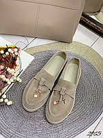 Туфли женские бежевые из натуральной замши лоферы повседневные весна осень модные в стиле лоро пияно 40