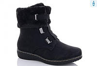 Женские зимние ботинки высокого качества Коронате набивной мех больших размеров на молнии эконубук черные 41р