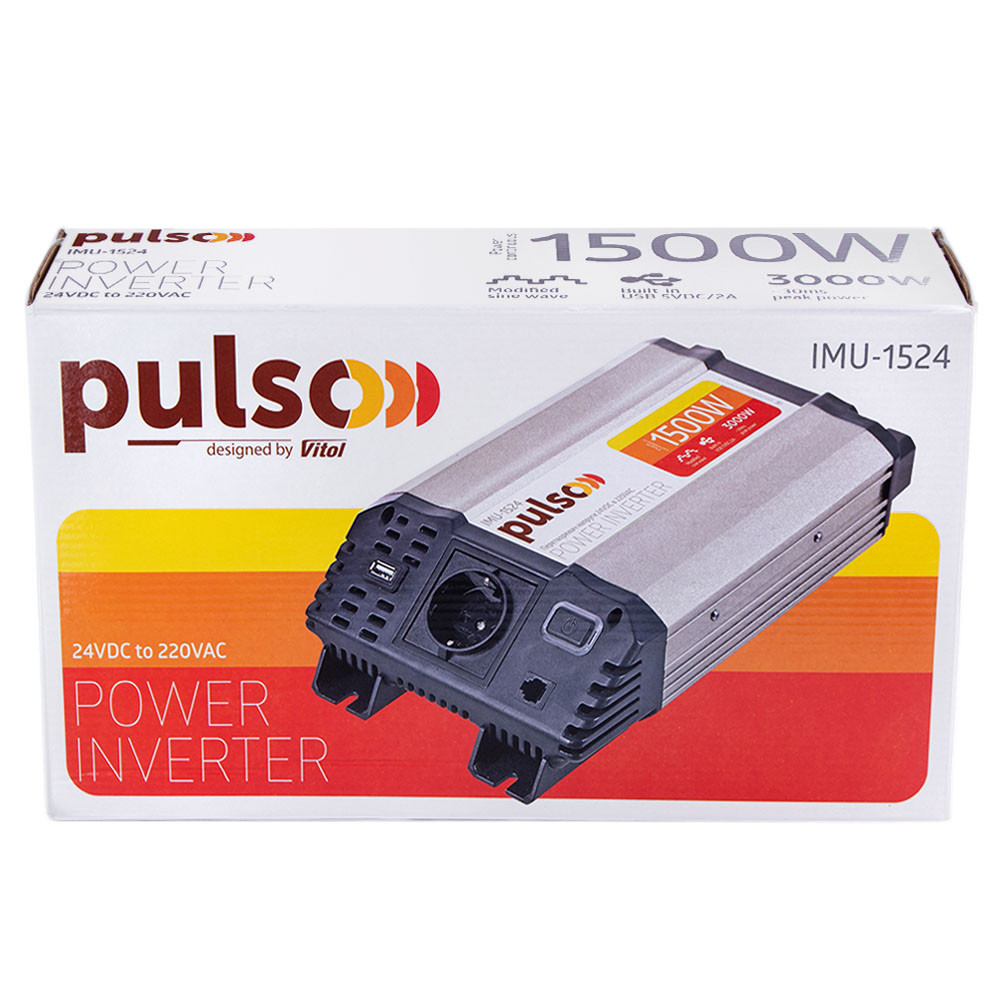 Інвертор Перетворювач напруги 24V-220V 1500W USB-5VDC 2.0 A Клеми Мод. синусоїда, фото 1