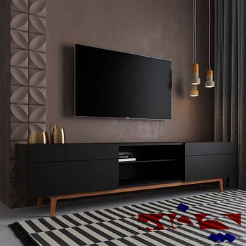 Тумба під телевізор довга чорна з натурального дерева ясена "Т-4"