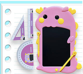 Дитячий графічний планшет для малювання Writing Tablet LCD 8.5", на батарейці Динозаврик Рожевий