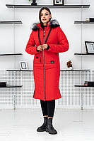 Красная длинная теплая качественная женская зимняя парка на эко пухе. Бесплатная доставка 46