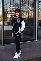 Подростковый костюм для девочек с бомбером оверсайз яркий стильный подростковый спортивный костюм Черный, 140-146