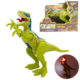 Іграшковий динозавр зелений, пластик, звук, підсвічування, рухливі кінцівки, 10*27*11см (NY085-A)
