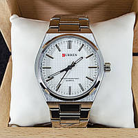 Мужские классические кварцевые стрелочные наручные часы  Curren 8439 SW. Металлический браслет