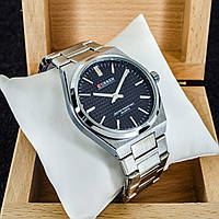 Мужские классические кварцевые стрелочные наручные часы Curren 8439 Silver Black. Металлический браслет