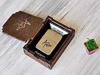 Бензиновая зажигалка Zippo в подарок на День отца в подарочной деревянной коробке, Brushed