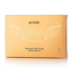 Гідрогелева маска для шиї з плацентою Petitfee Hydrogel Angel Wings Gold Neck Pack 10g - 5 шт