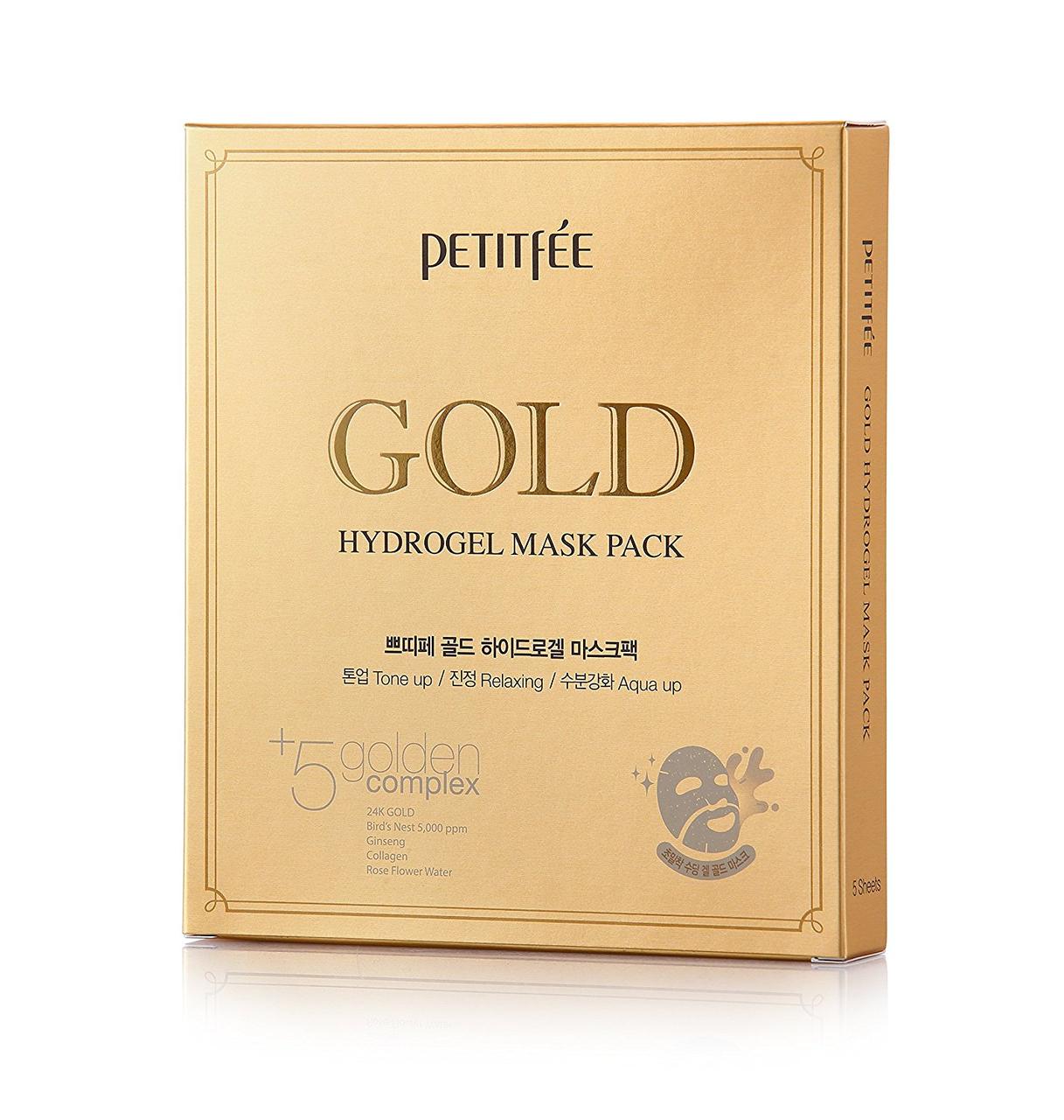 Гідрогелева маска для обличчя з золотим комплексом +5 Petitfee Gold Hydrogel Mask Pack +5 golden complex - 5шт, фото 1