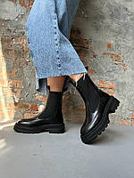 Чесли ботинки женские демисезонные, натуральная кожа, на байке, ботинки осенние, весенние, Черные, 35