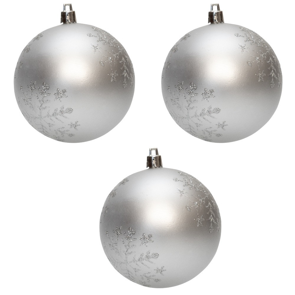 Набір ялинкових іграшок - кулі, 3 шт, D8 см, сріблястий, матовий сніжинка, пластик (030699-5), фото 1