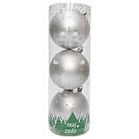 Набір ялинкових іграшок - кулі, 3 шт, D8 см, сріблястий, матовий сніжинка, пластик (030699-5), фото 3