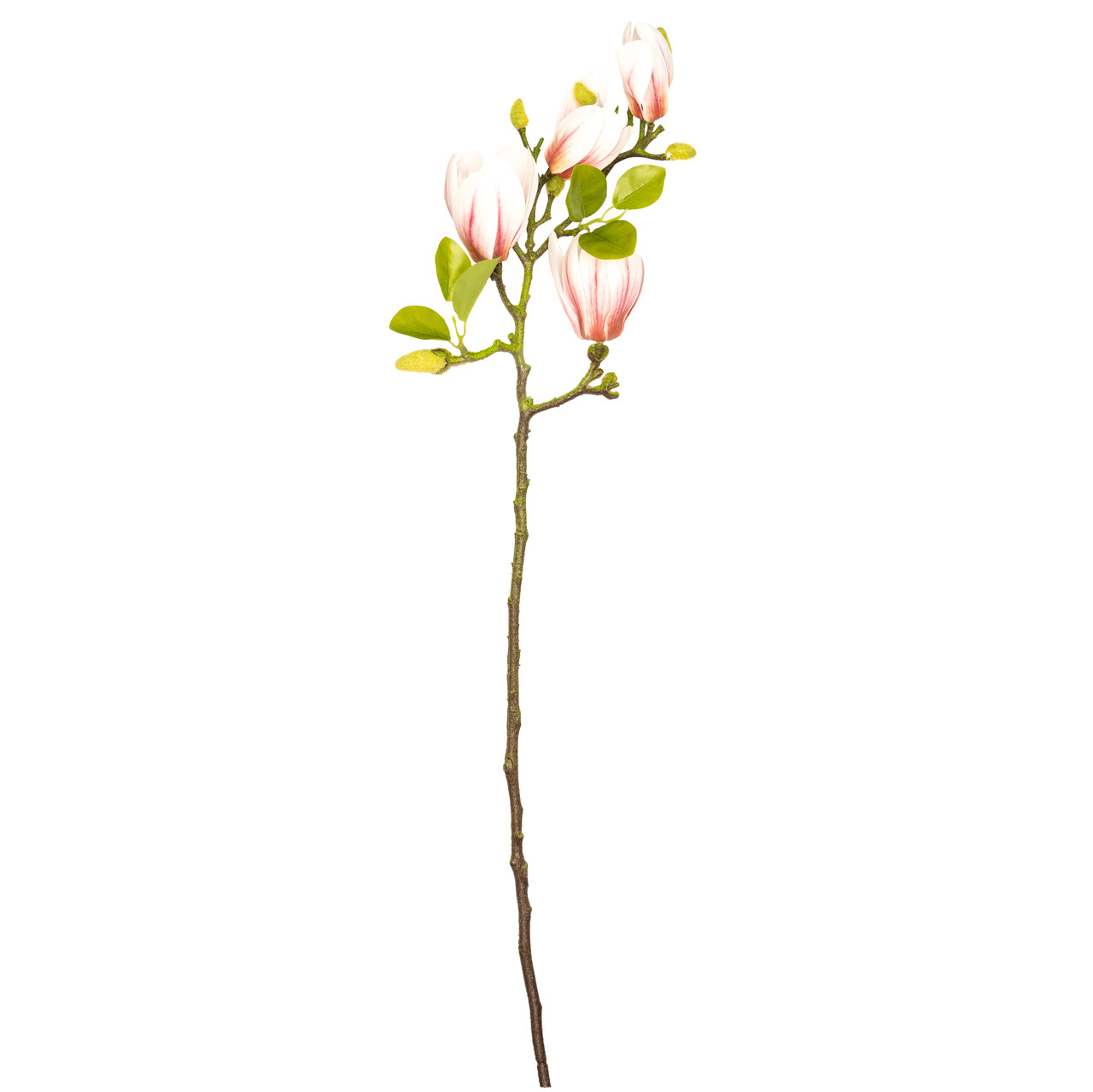 Штучна гілочка, Магнолія - 4 квітки, 68 см, біло-рожевий, полімерний матеріал (632410)