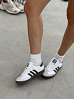 Женские кроссовки Adidas Samba White/Black (белые с чёрным) легкая удобная спортивная обувь лето-осень AS026