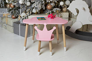 Столик хмаринка і стільчик корона, дитячий, рожевий, дерево. (992514)
