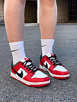 Женские стильные демисезонные кроссовки красные Nike SB Dunk Red White Black, кожа