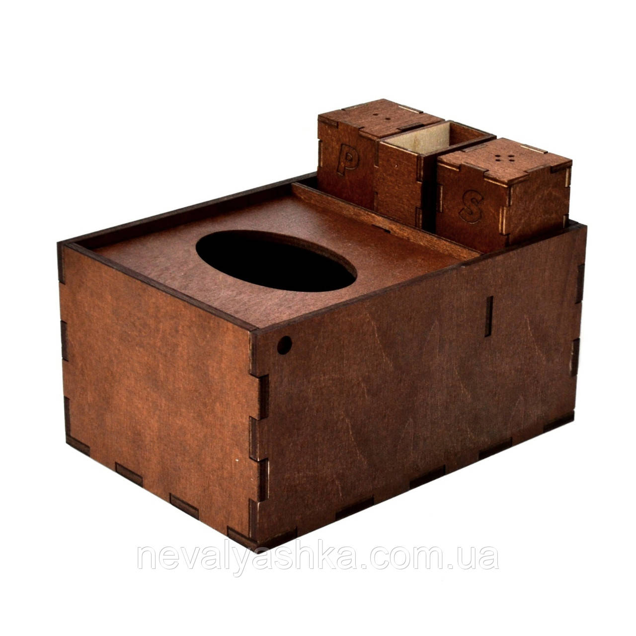 Дерев'яна Барна Серветниця Органайзер Сіль/Перець Диспенсер Серветниця з Дерева Фанери ЛОГО