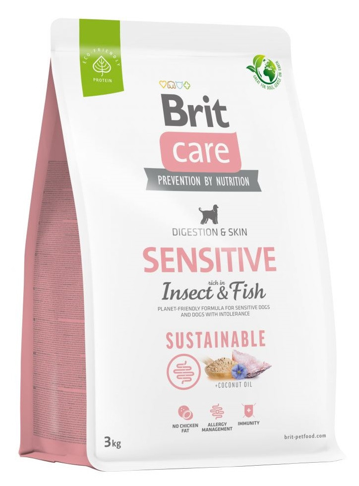 Сухий корм для собак з чутливим травленням з білком комах та рибою Brit Care Dog Sustainable Sensitive 3 кг, фото 1