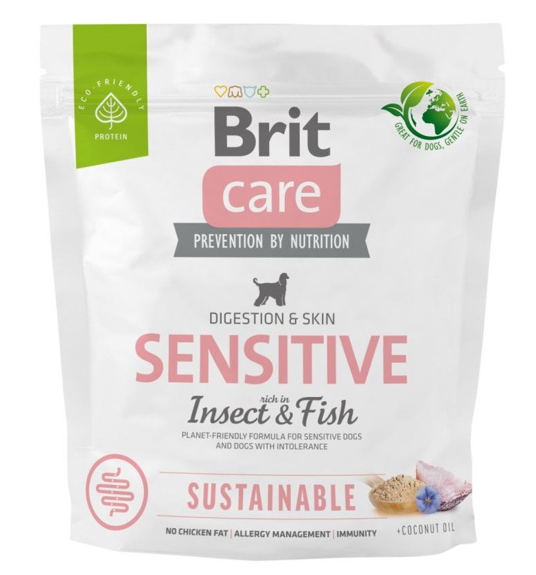 Сухий корм для собак з чутливим травленням з білком комах та рибою Brit Care Dog Sustainable Sensitive 1 кг