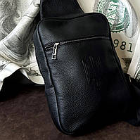 Сумка чорна Бостон Герб через плече чоловіча з тисненням, месенджер сумка з широким ремінцем 25.5х18х5 см