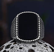 Чоловічий персень — кільце з неіржавкої сталі 316L з чорним оніксом, фото 3