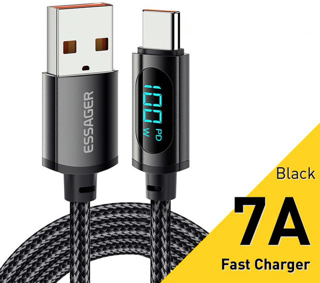 Кабель зарядный Essager USB-A to Type-C Display 100W 7A Q.C. 3.0-4.0 1 м Black (ES-X28)
