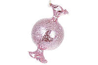 Елочное стеклянное украшение Конфета с глиттерным покрытим нежно розового цвета 11.5 см