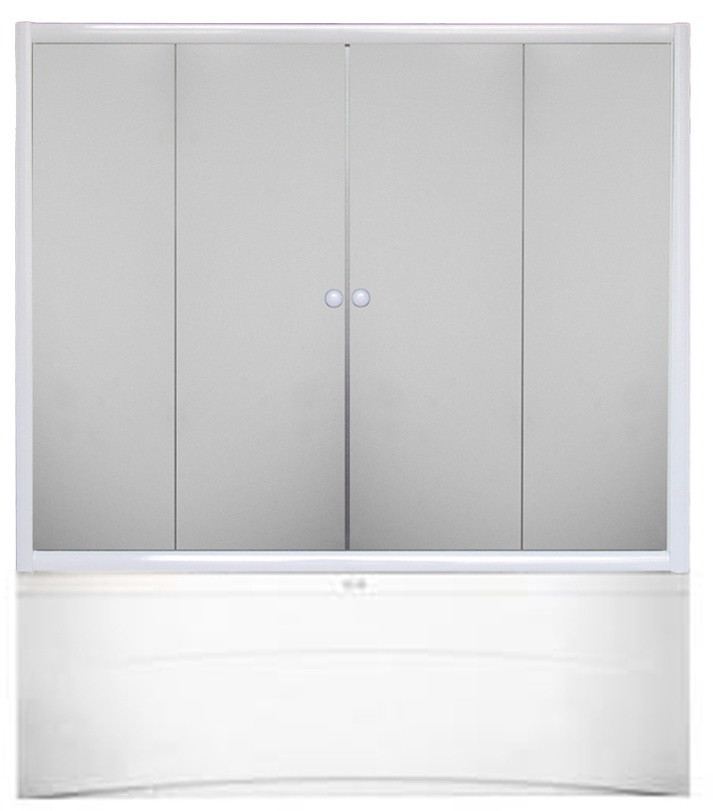 Штори на ванну 140 см (матове скло) 4 секції, профіль білий/сатин ТМ Ko&Po