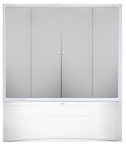 Штори на ванну 140 см (матове скло) 4 секції, профіль білий/сатин ТМ Ko&Po, фото 1