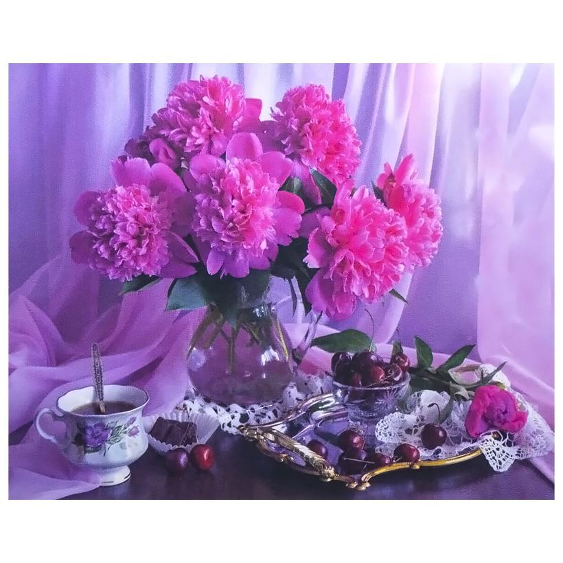 Алмазна мозаїка на підрамнику картина стразами 30х40 см DIY Півонії (SGLD 61274)