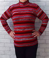 Гольф - свитер женский акрил, теплая женская водолазка в полоску красная