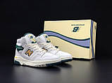 Чоловічі кросівки New Balance 650 шкіряні високі стильні білі зелені, фото 3