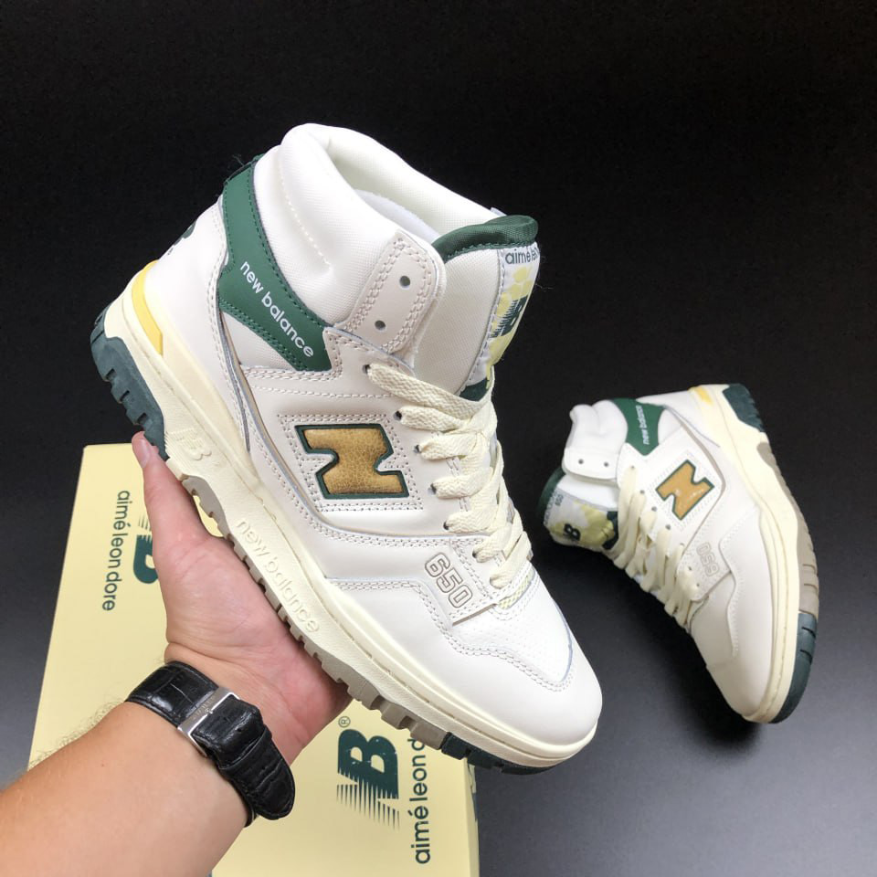 Чоловічі кросівки New Balance 650 шкіряні високі стильні білі зелені